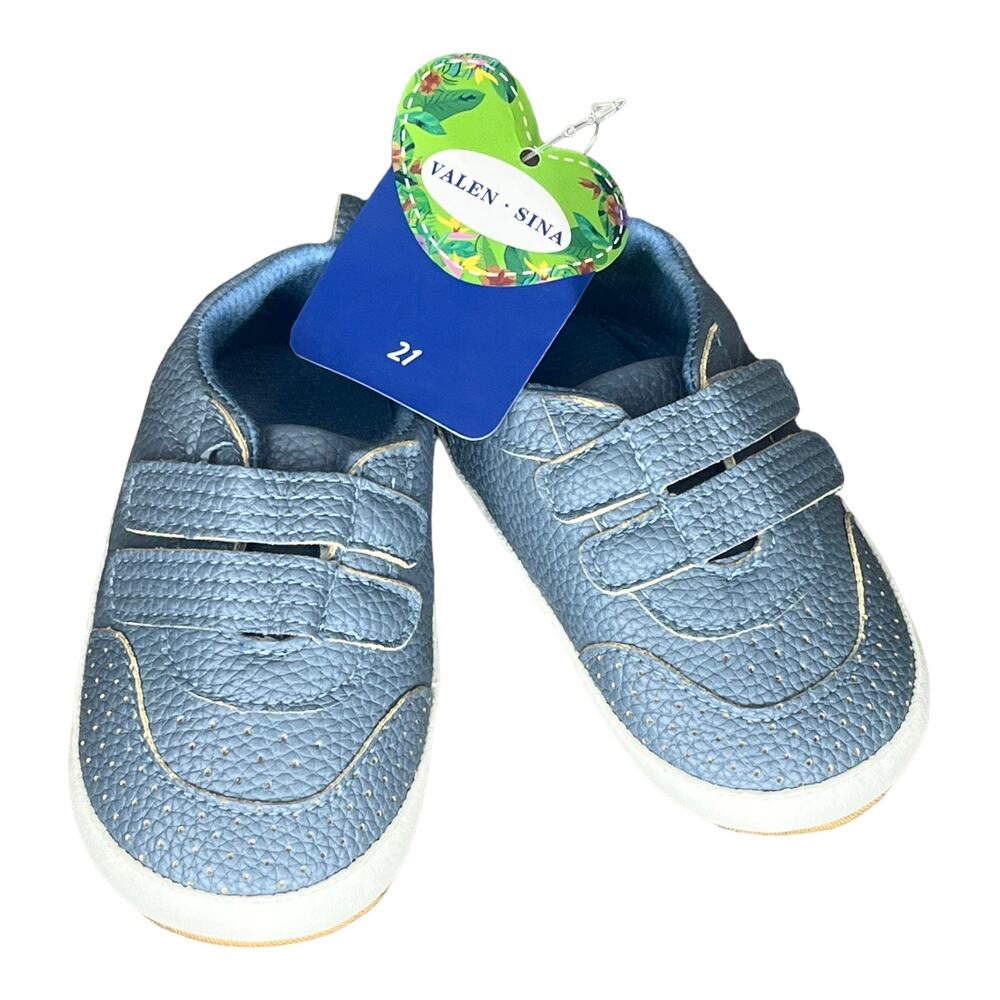 NEW Valen Sina BABY SHOES Size 5.5 US 21EU Blue Faux Leather Toddler Hook & Loop